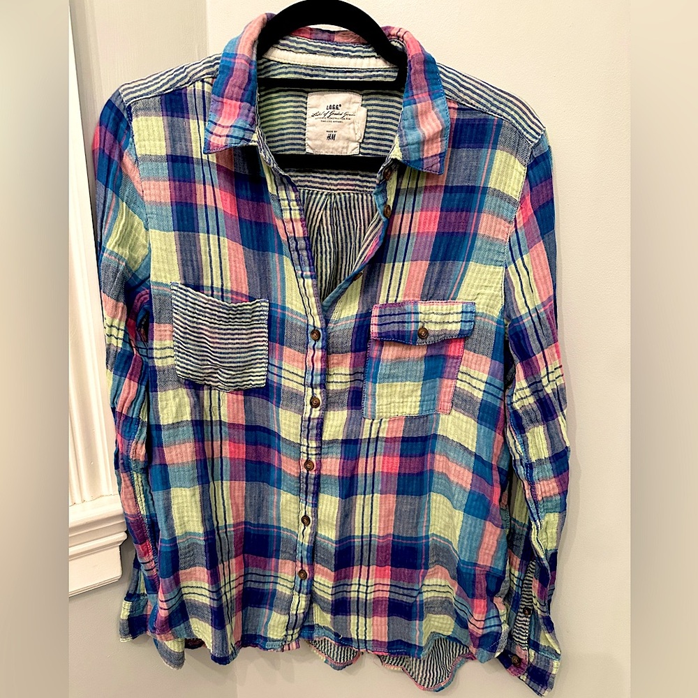 Gauzy Power-Clash Plaid and Striped Button-Down Shirt